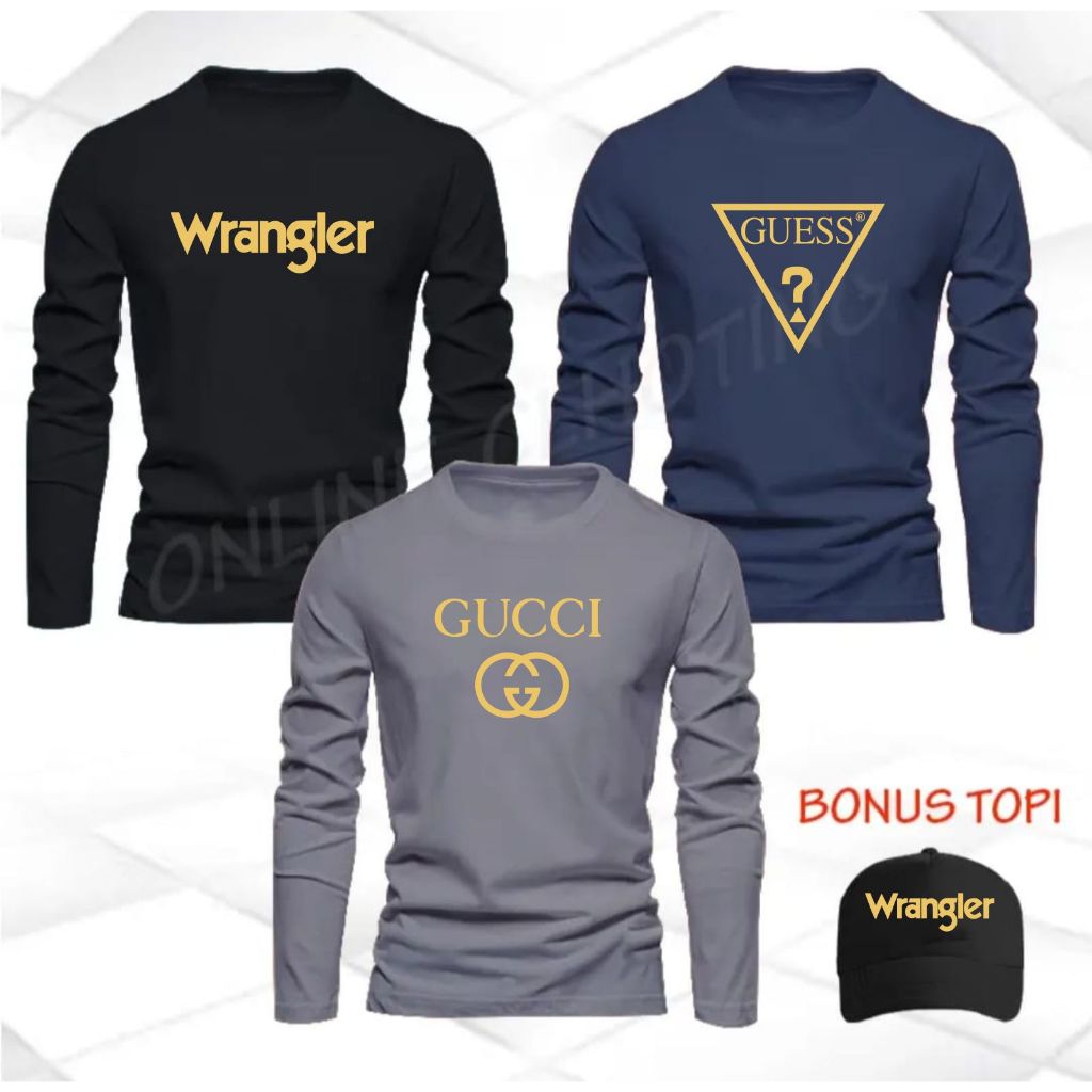 หมวก KATUN BONUS! LONG SLEEVE T-SHIRT ซื้อ 1 แถม 2 Mens Distro Long T-Shirt GC GSS Wrangler Gold - D