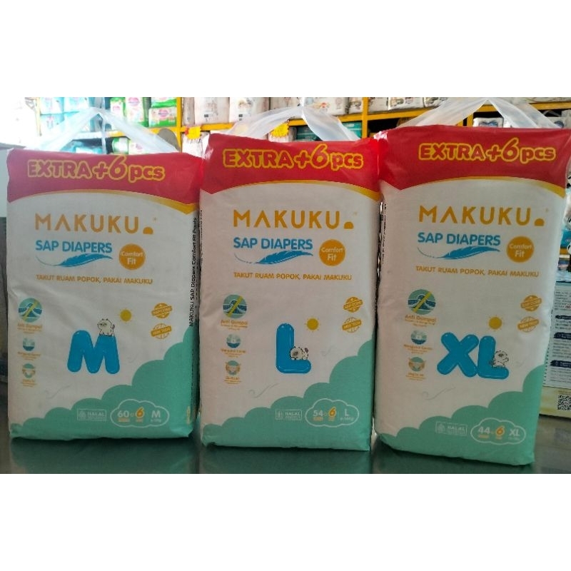 MAKUKU Sap ผ้าอ้อม Extra+6 ชิ้น M, L, XL