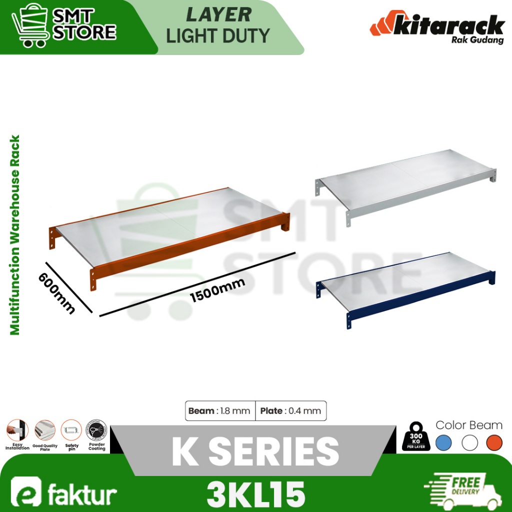 KITACCK ชั้นวางคลังสินค้าเหล็กชั้น 300 กก./ชั้นชั้นชั้นเสริมขาตั้ง P 1.5M