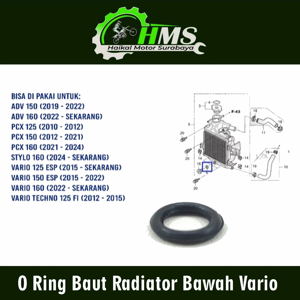O Ring Lower หม้อน้ํา Bolt Vario - ซีลยาง Oring Honda Vario Series หม้อน้ํา Water Drain Bolt