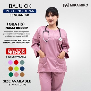 Baju OK RESLETING ( GRATIS BORDIR NAMA ) OKA Lengan 7/8 Scrub Dokter Perawat Baju Jaga Medis Nakes Bahan Toyobo Premium