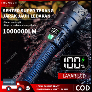Senter tampilan digital super terang multifungsi senter zoom teleskopik luar ruangan 4900N jarak jauh tahan lama pengisian daya Type-C