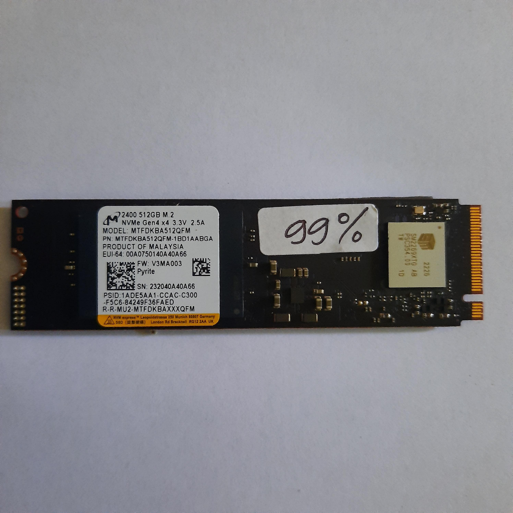 Ssd M2 NVME micron 512GB M.2 วินาทีต้นฉบับ 99% sentinel