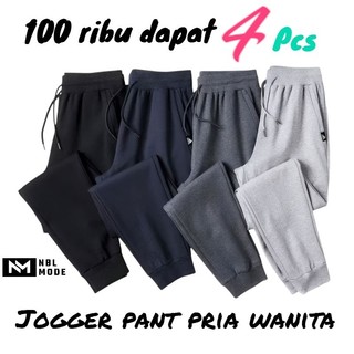 4 Pcs Celana Joger Panjang Training Pria Wanita Unisex Jogger Sport Olahraga Zipper Bahan Fleece