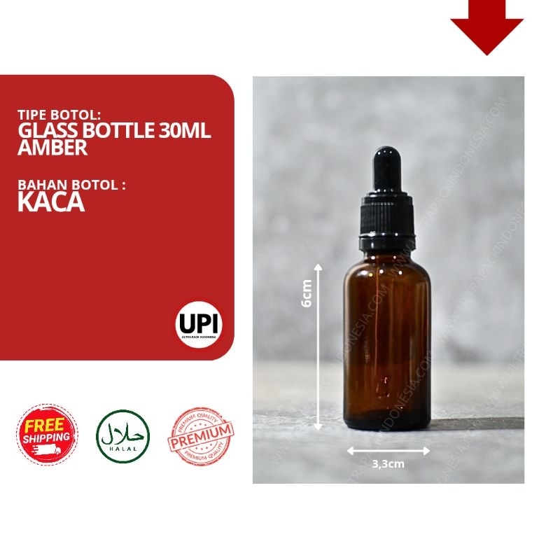 GLASS DROP PIPETTE BOTTLE PACKAGING - BR 30ML AMBER ขวดแก้ว + ซีลสีดํา RING GLASS PIPETTE + ยางสีดํา