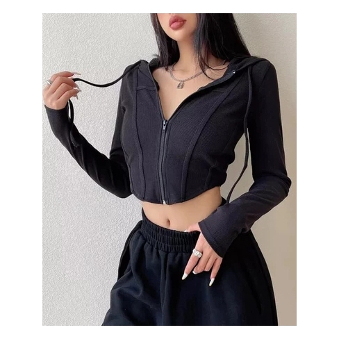 NEWEST HOODIE ผู้หญิง LONGSLEEVE REINA HOODIE CROP TOP ZIPPER / ZIPPER JACKET PENTA16