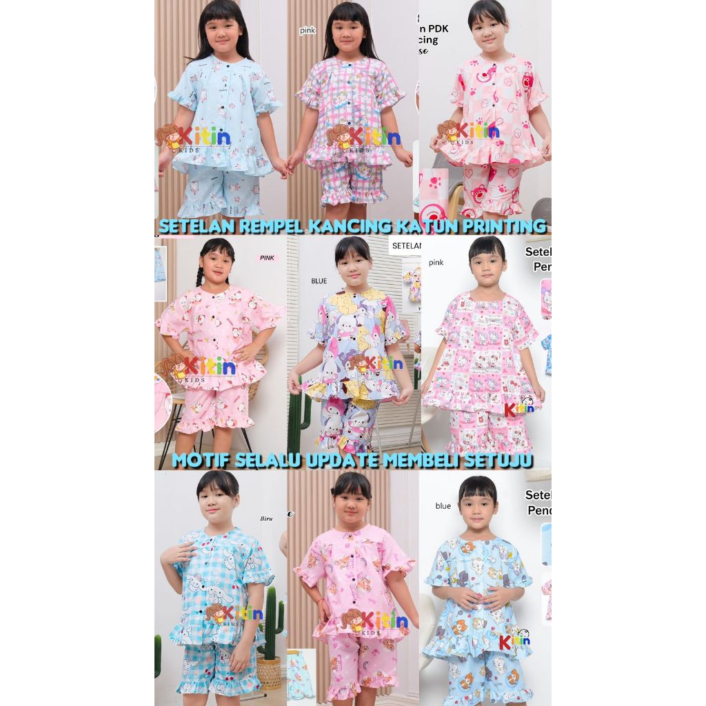 Katun Sk - ชุดนอนติดกระดุมและชุดนอนสําหรับเด็กผู้หญิง / สาว 0-9 ปี CAT Motif HELLO KITTY BOBA BUBBLE