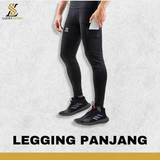 Luckysport Legging Panjang Saku Baselayer Pria Wanita running Gym futsal Olahraga