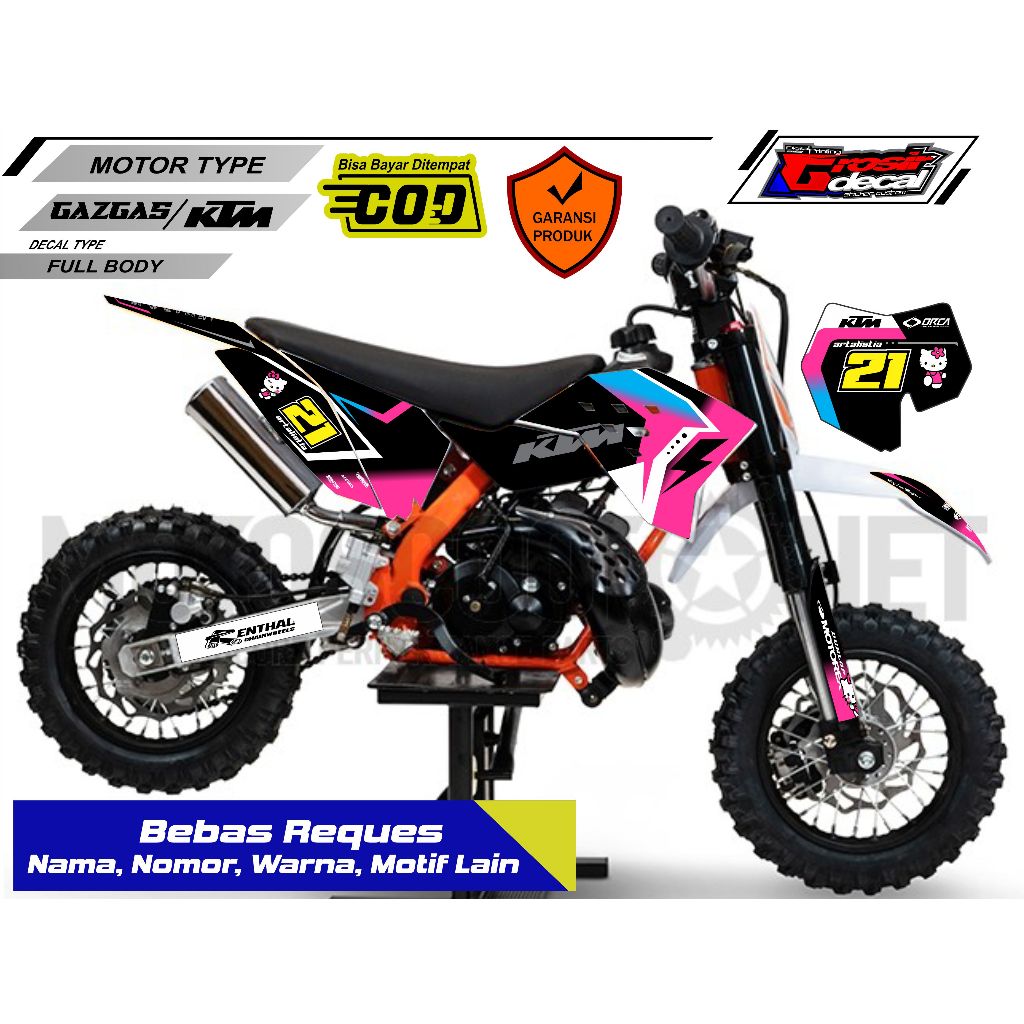 Mini Trail Gazgas 50cc / KTM 50cc Black Pink Full Body Sticker ฟรีที่กําหนดเอง