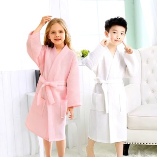 ผ้าขนหนูกิโมโนเด็กวาฟเฟิลหนาธรรมดาพร้อมหมวกสําหรับอายุ 2-15 …