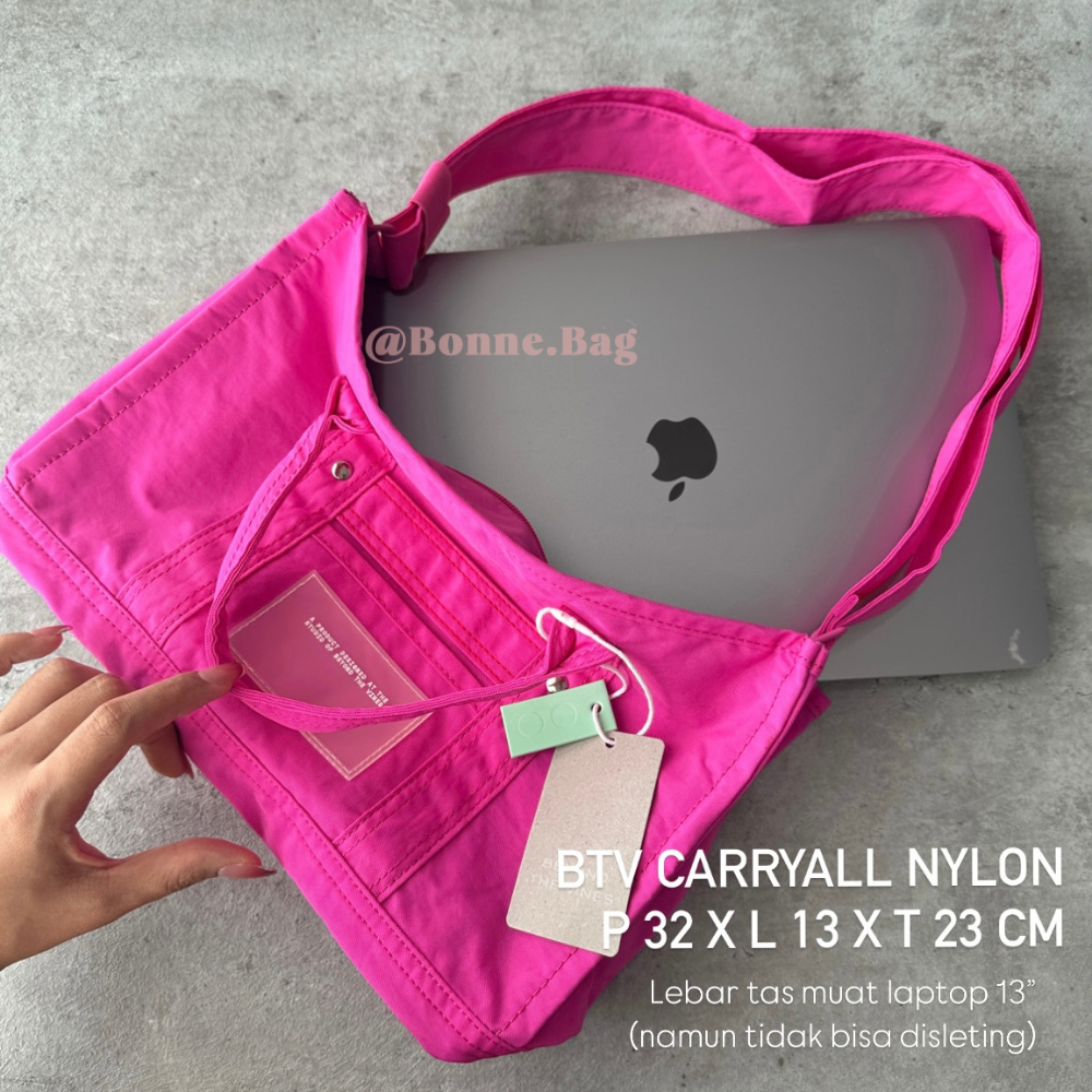 Btv CarryAll Nylon Medium Tote Zipper Zipper Laptop Bag Work College Office Waterproof Long Strap คุณภาพสูง