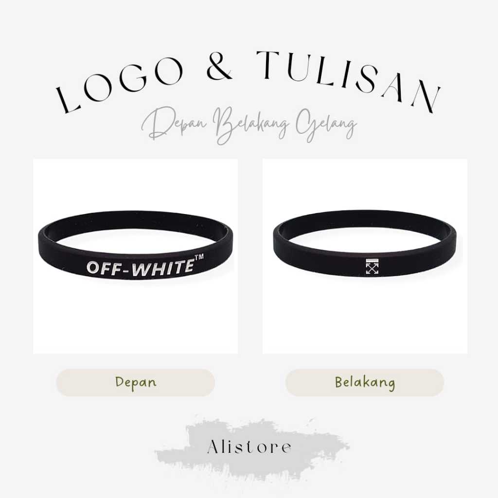 Hitam Distro Black สร้อยข้อมือยางผู้ชาย Off White Casual Sport สร้อยข้อมือยาง