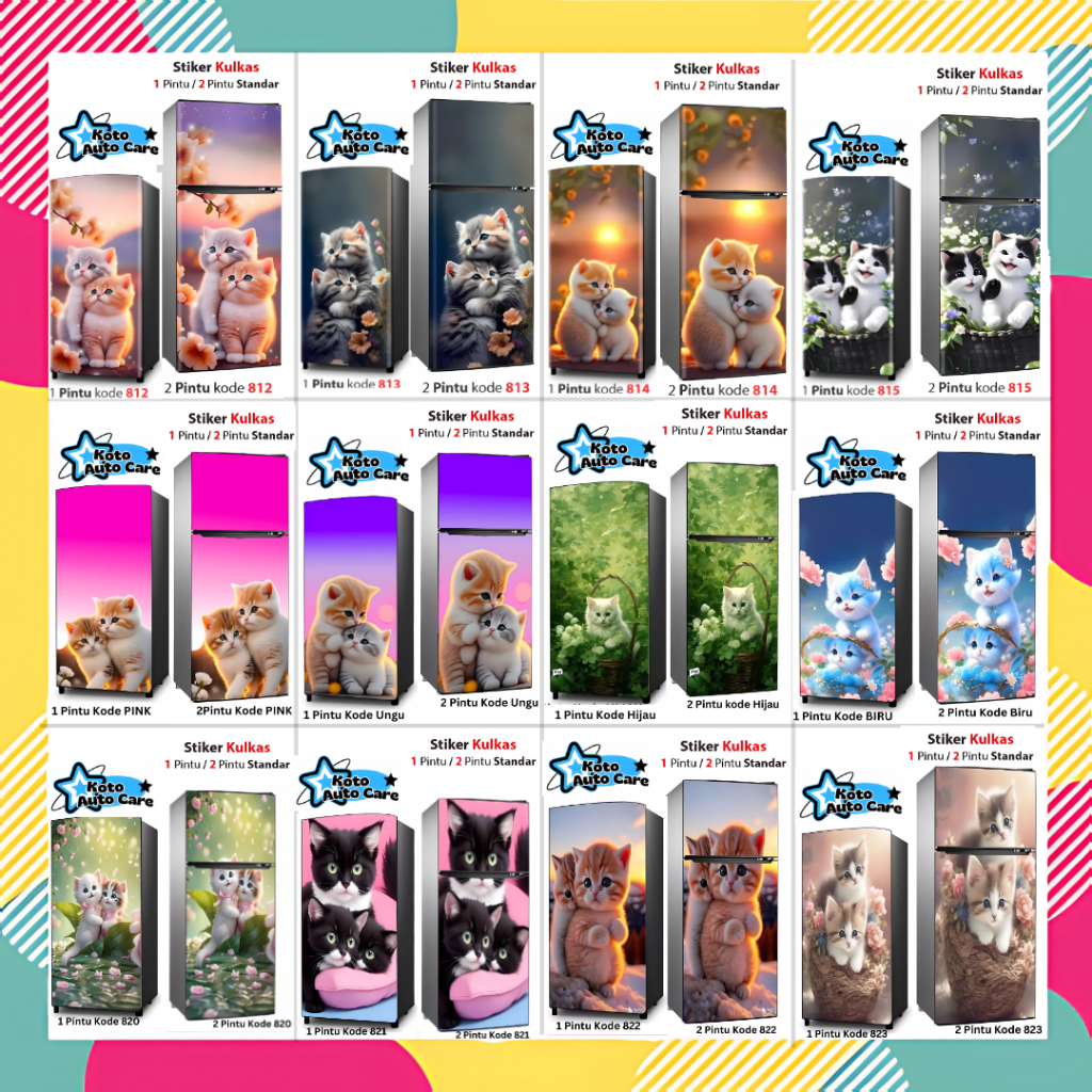 สติ๊กเกอร์ติดตู้เย็น 1 ประตู หรือ 2 ประตู CAT Motif