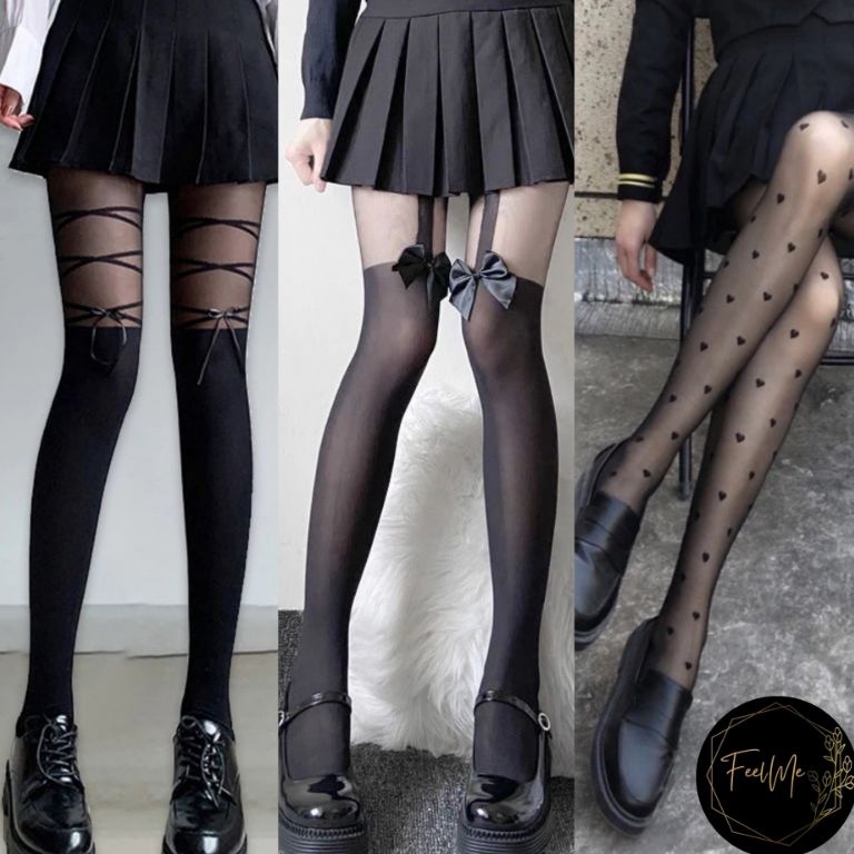 CODE B92G FeelMe KK55 ถุงน่องผู้หญิงพร้อมความรัก motif Ribbon heart กางเกงถุงน่องถุงน่อง