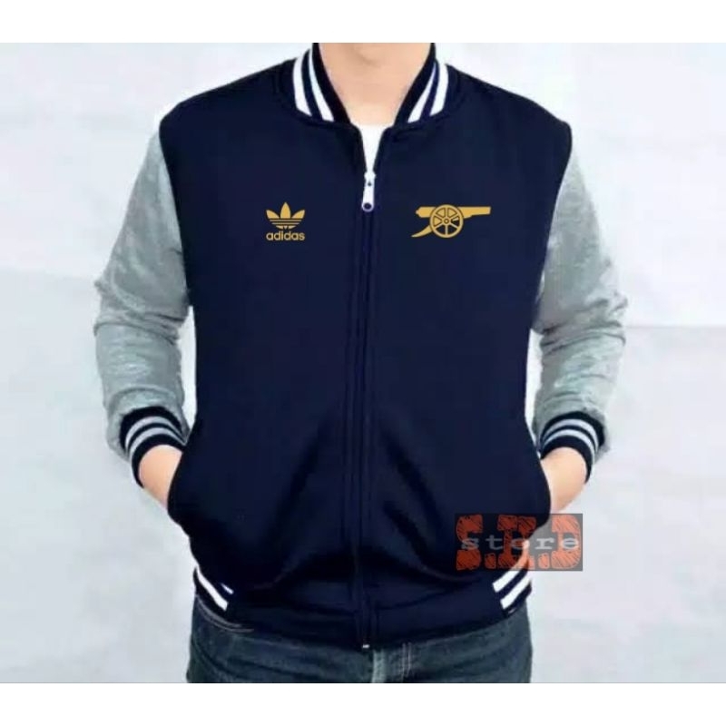 ARSENAL LOGO JACKET FULL EMBROIDERY VARSITY JACKET NAVY MISTY