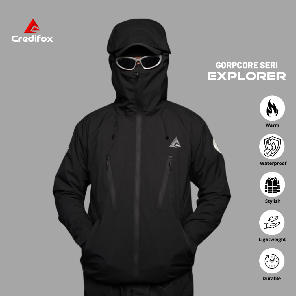 เสื้อแจ็คเก็ต Credifox Gorpcore Explorer Series ลูกโป่งกันน้ํา วัสดุ Taslan - เสื้อแจ็คเก็ต Gorpcore กันน้ํา