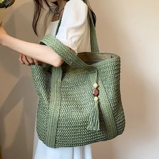 2024 Fashion Retro Tote Bag Tas Jerami Wanita Tas Jerami Kapasitas Besar Gaya Liburan Tas Tenun