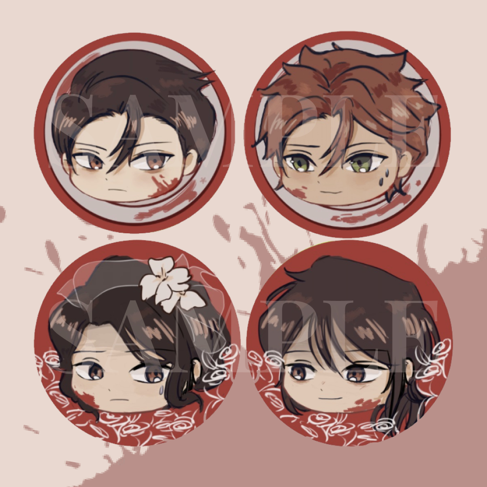 เข็มกลัดปุ่มสวนสตูดิโอ 4.4 ซม. (แผ่นถ้ําและแต่งงานในแฟนเมอร์ชสีแดง โดย cievrr)