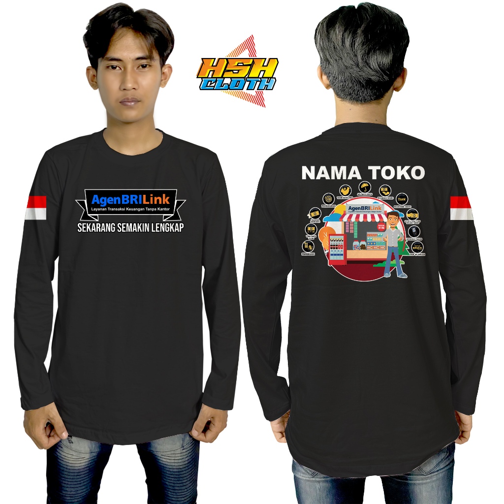 BRILink Agent เสื้อยืดแขนยาว Mascot ฟรีบริษัท Store NAME Cotton Combed 30s NC DTF หน้าจอการพิมพ์ HSH