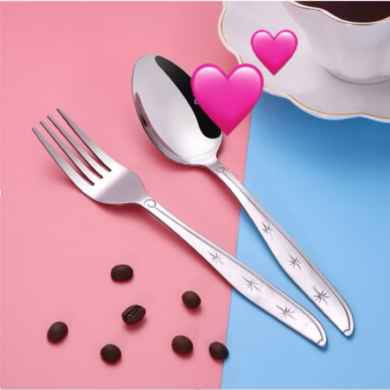 (SP) STAINLESS STEEL SPOON และ FORK 888 1 DOZEN 12 ชิ้น ANTI-RUST THICK MATERIAL