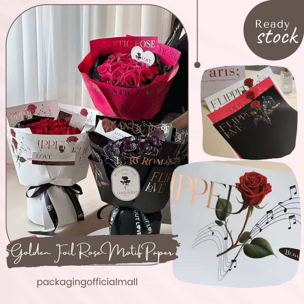 GOLDEN FOIL ROSE MOTIF PAPER / กระดาษฟอยล์ / กระดาษดอกไม้ BOUQUET / WRAPPING WRAPPER