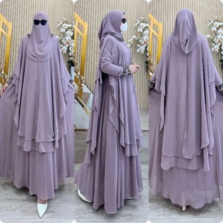 AJE ZAS - Gamis MASNIS Jubah Set Hijab Hoodie List Jumbo Kepala Pet soft Antem Free Cadar Bandana Matt Ceruti BabyDoll