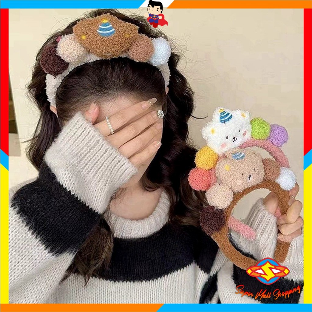 SMS แถบคาดศีรษะตัวอักษรตุ๊กตาหมี 3D Bondu คอสเพลย์ Motif Dango หมี Plush Bandana ผู้หญิงเด็กและผู้ให