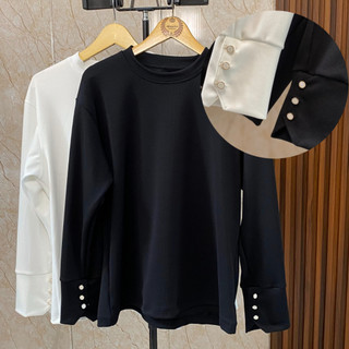 Mafaza - Farra Top Knit Button - Inner Manset Lengan Panjang -  Baju Manset Atasan Wanita - Blouse Rib Oversize High Quality - Blouse Jumbo Sweater - Fashion Korea Style - Lengan Panjang Variasi Kancing - Inner Button Jumbo LD 140cm