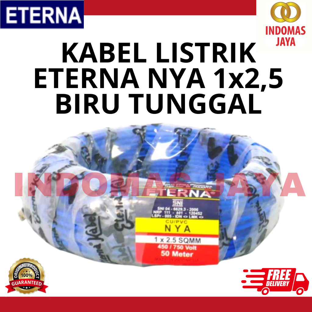 สาย Eterna NYA 1x2.5mm @100m สีฟ้า - Eterna NYA 1x2.5mm เนื้อหาเดียว สีฟ้า (PRICE PER METER)