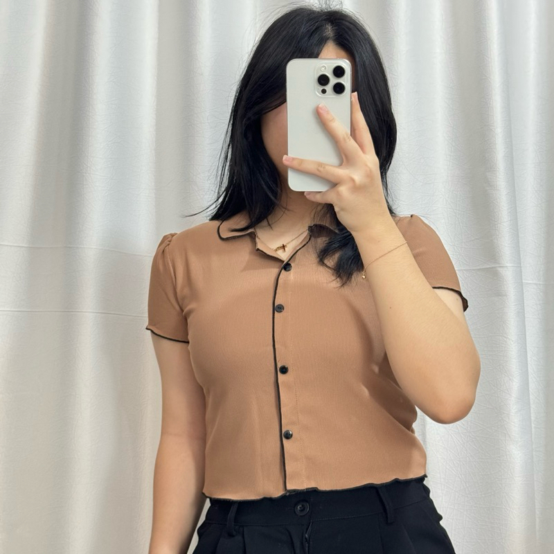 ELIZHA Dahye Top - เสื้อโปโลผู้หญิง - เสื้อเชิ้ตสไตล์เกาหลี - เสื้อคอปกผู้หญิง - เสื้อโปโล Tops