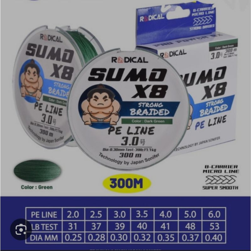 สาย PE RADICAL SUMO X8-300M ถักแข็งแรง - 6.0 (DG)