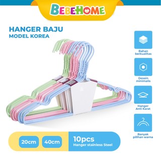 Bebehome Gantungan Baju Dewasa dan Anak Isi 10 Pcs Hanger Stainless Steel Tahan Lama dengan Variasi Warna dan Anti Karat