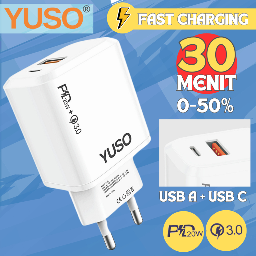 Yuso Type C Type A PD Usb Fast Charging Charger สําหรับ iPhone Android แท็บเล็ต 2 พอร์ต 5V
