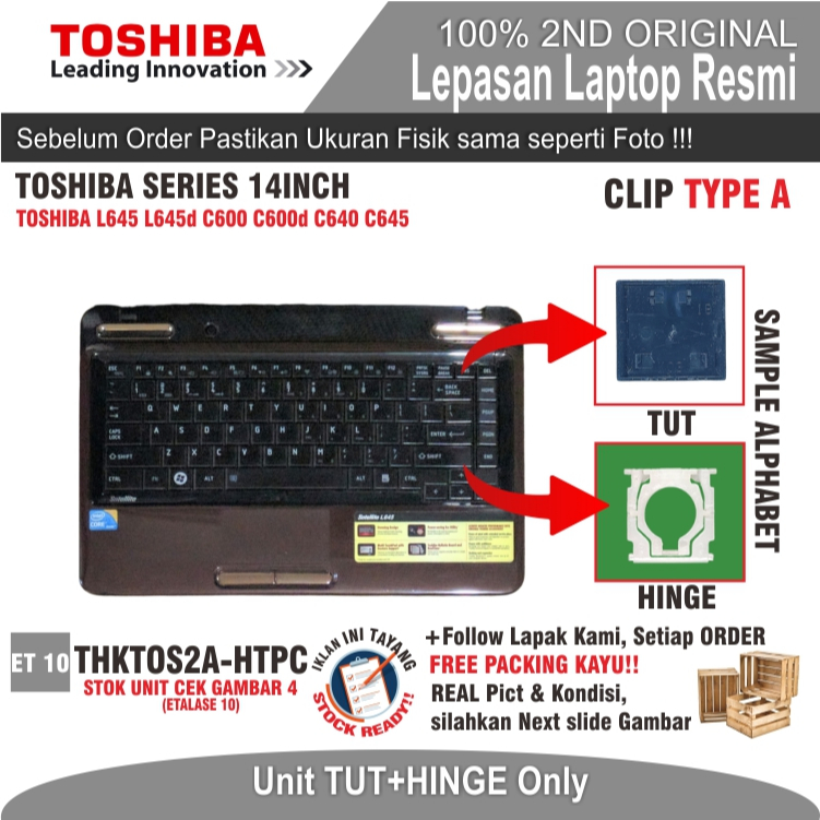 ET10 THKTOS2A-HTPC TUT ชุด HINGE คีย์บอร์ดแล็ปท็อป TOSHIBA L645 L645d C600 C600d C640 C645 สีดํา TYP