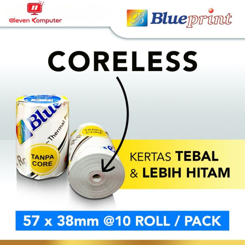 กระดาษความร้อนแคชเชียร์ 57 x 38 กระดาษใบเสร็จ BLUEPRINT 57x38 มม. Coreless 1 ม้วน