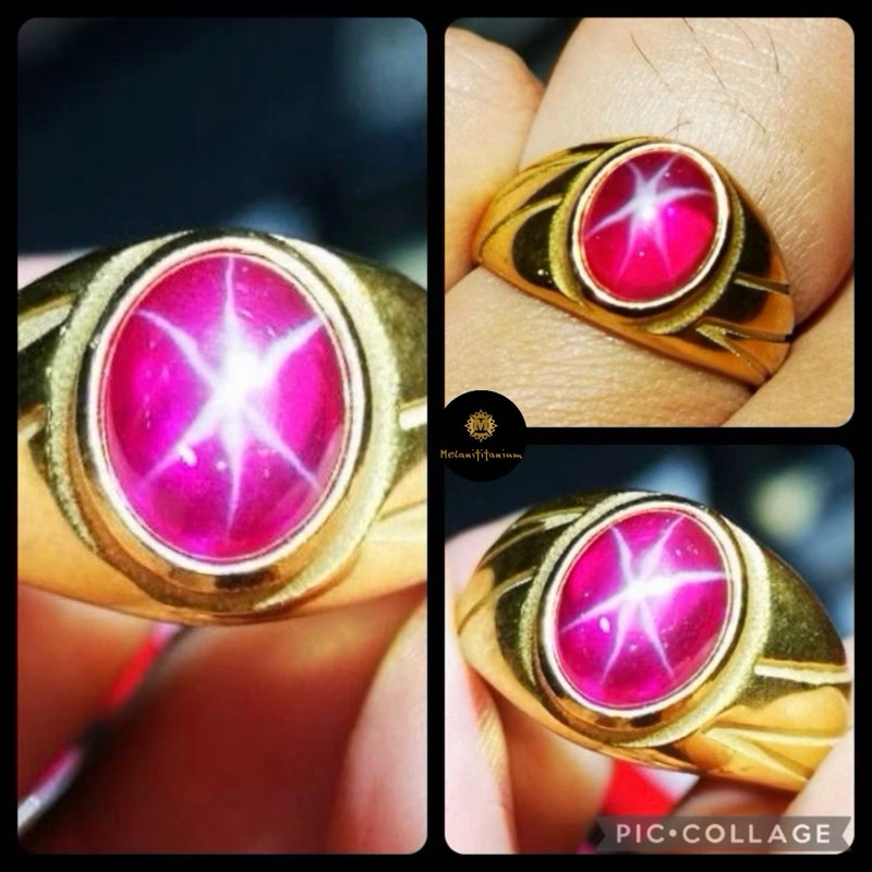 RED AMERICAN STAR GEMSTONE RING 9 MOHS TITANIUM RING