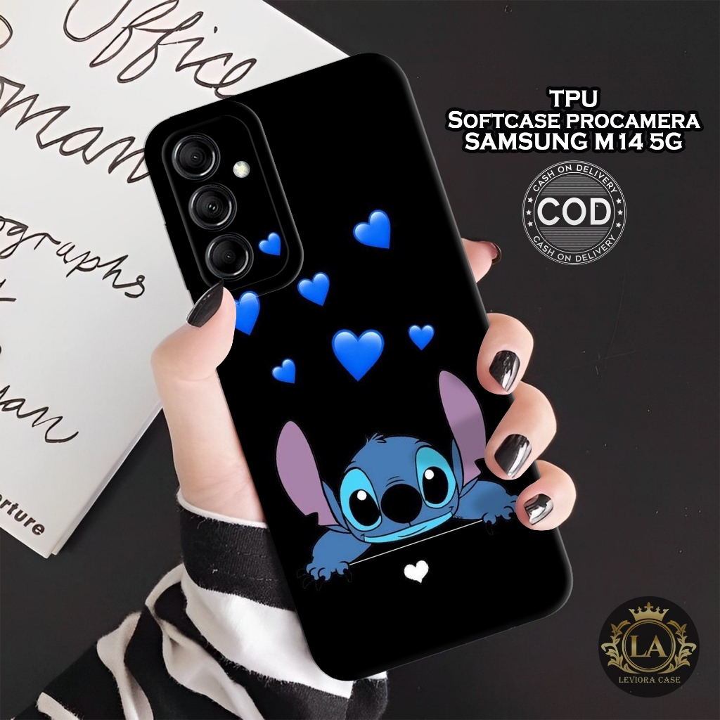 HP เคส Samsung M14 5G ล่าสุด - เคส Stitch แฟชั่น - Samsung M14 5G Softcase - เคสกล้อง Pro - เคส Sams