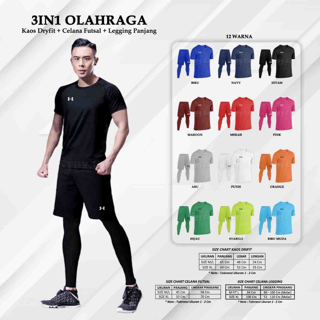 3IN1 DRYFIT T-SHIRT SET PACKAGE, SHORT PANTS & LONG FITNESS LEGGINGS สําหรับผู้ชายและผู้หญิง, กีฬา