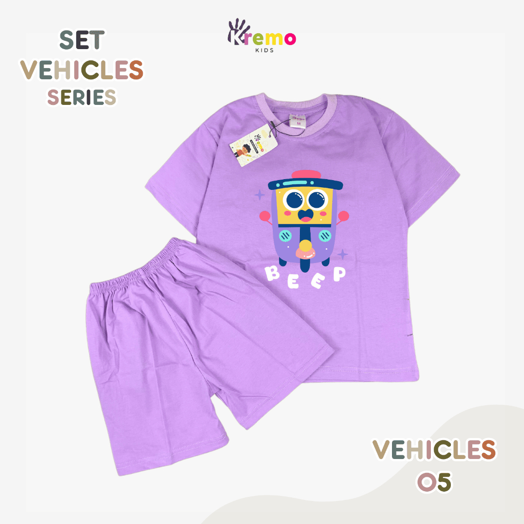 Kremo Kids - Vehicles Series Short Set for Girls 2-11 Years Old Vehicles 05