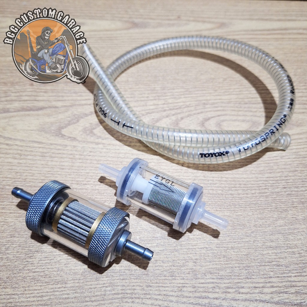 กรองน้ํามันเบนซินใสไทเทเนียม CNC EYGL ตัวกรองน้ํามันโปร่งใส สายท่อท่อท่อท่อท่อท่อท่อท่อท่อน้ํามันเบนซิน รถจักรยานยนต์ที่กําหนดเองแบบสากล เวสป้า . คลาสสิค . เครื่องบดสับ