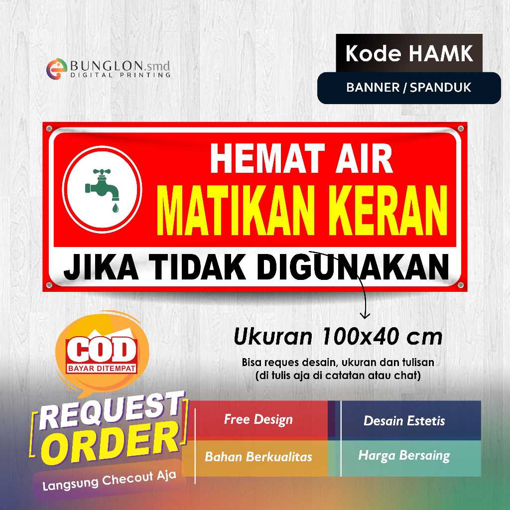 MERAH WATER SAVING BANNER PLEASE TURN TAP CODE HAMK RED