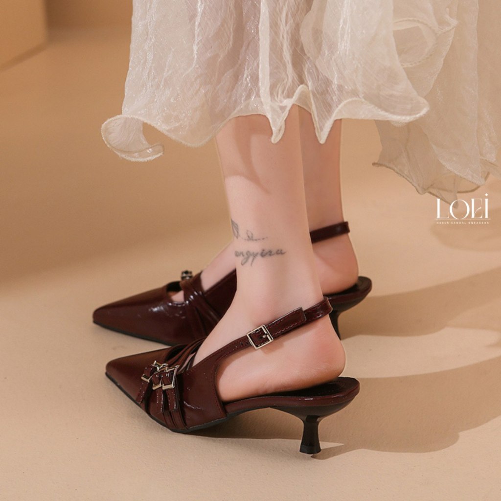 LOEI Irene Slingback Heels แฟชั่นผู้หญิง Elegant Stylish Pointed Shoes 1115