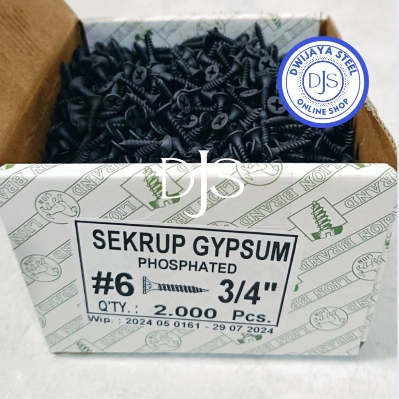 6X3/4" กล่อง GIPSUM SCREWS L 6X3/4" สีดํา GIBSUM SCREWS LION STEEL GYPSUM DRYWALL SCREW SCREW 2CM