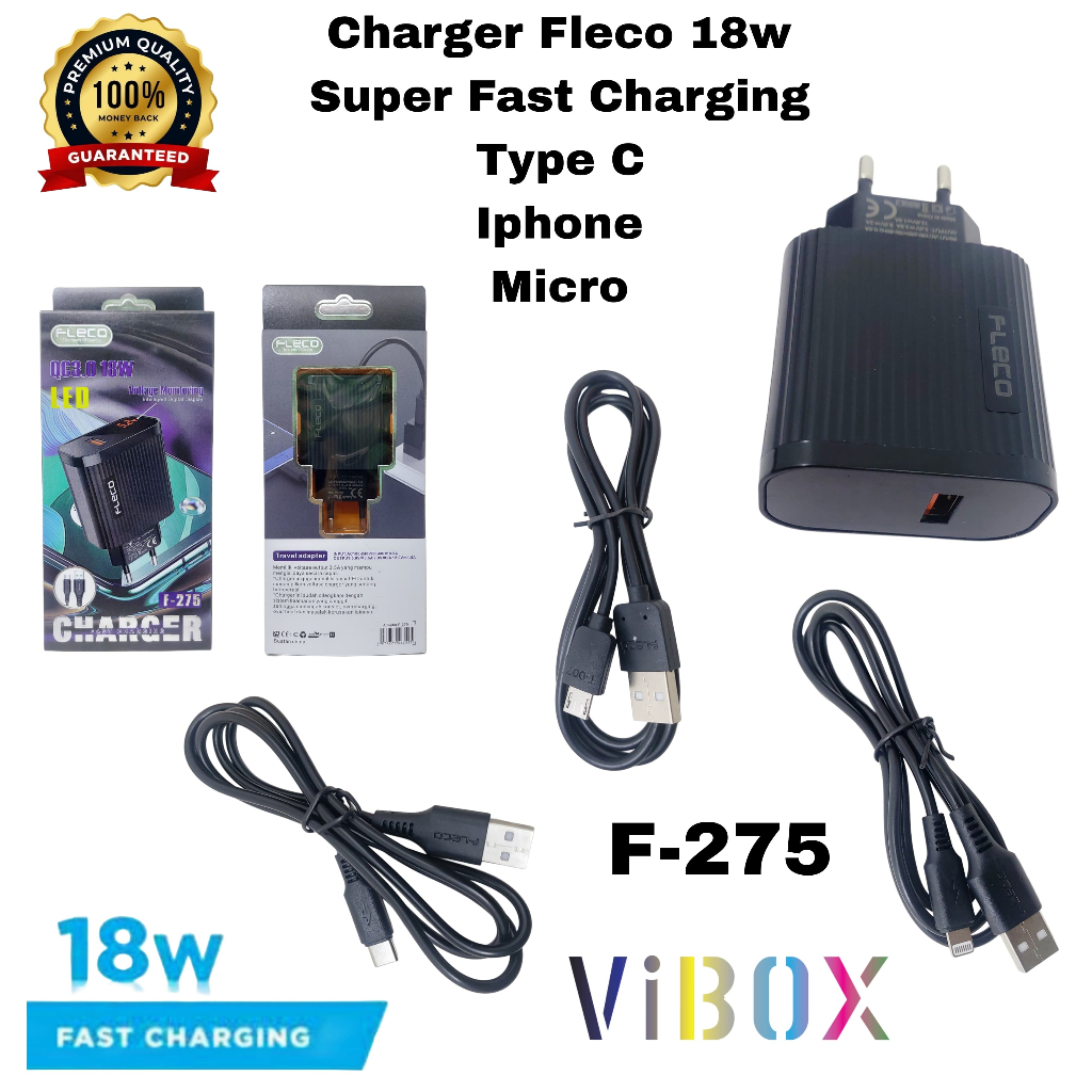 Fleco F-275 18W QuickPlug Wall Charger + 1M Quick Charge 3.0 Max 18watt Data Cable [RSJ]