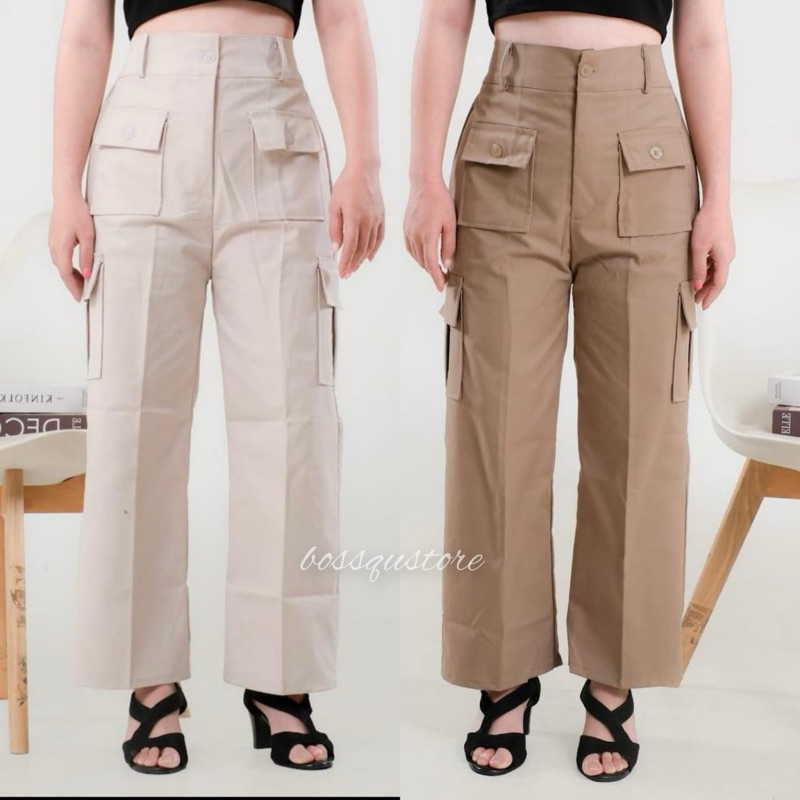 CARGO PANTS - HIGHWAIST LOOSE CARGO - กางเกง CARGO ผู้หญิง - BAGGY CARGO PANTS -