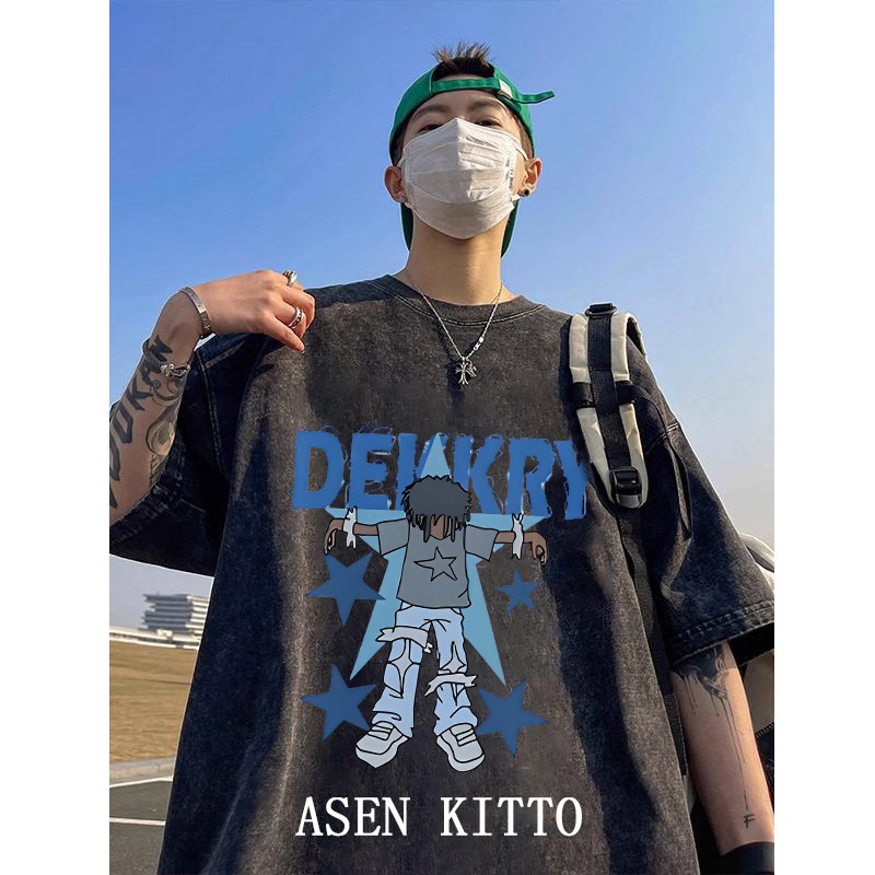 Asen KITTO Hip Hop เด็กผู้ชายผู้หญิงล้างเสื้อยืดขนาดใหญ่ distro เสื้อผ้าต้นฉบับ 100%