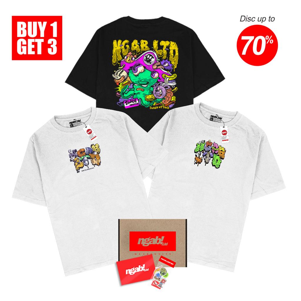 (Gratis Stiker, Gelang) Buy 1 Get 3 Ngab Kaos Sablon Distro Variasi Bundling Zombie simple 1, Zombie