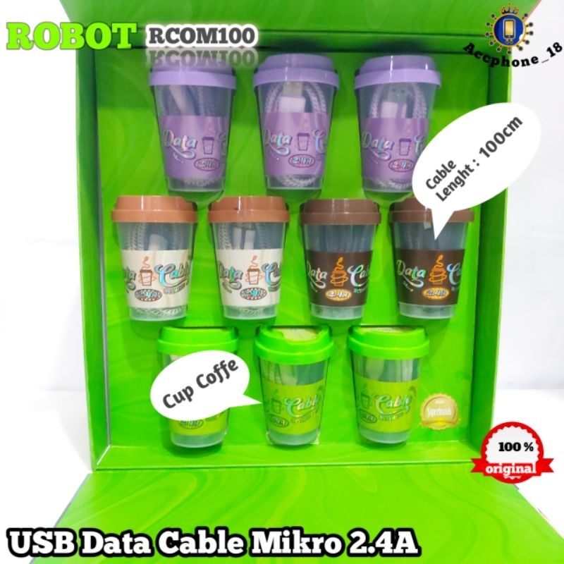 ROBOT RCOM100 / ชิ้น USB Data Cable Micro Coffee Cup 2.4A