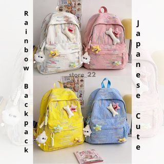 Tas Ransel Sekolah Rainbow Backpack Unisex Japanese Style Waterproof Casual Trendy Kapasitas Besar