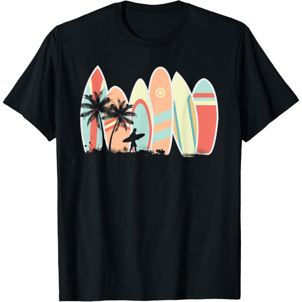 เสื้อยืดผู้ใหญ่ Retro Vintage Surfboard Surf Surfboard Wave Surfer เสื้อยืด